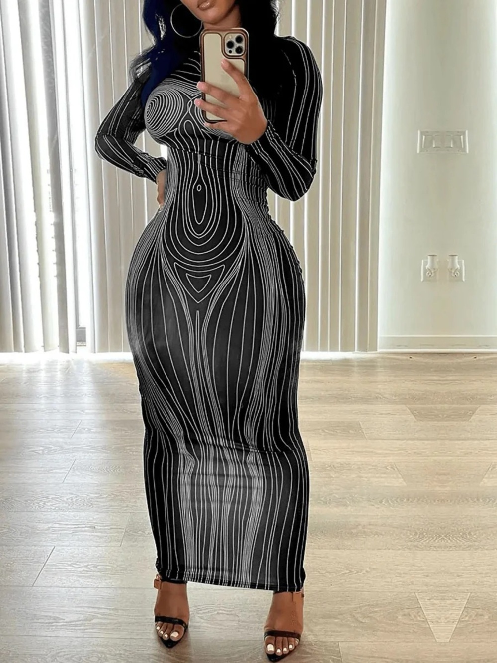Black & White Bodycon Maxi Dress - Women